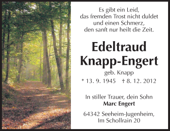 Traueranzeige von Edeltraud Knapp-Engert von Echo-Zeitungen (Gesamtausgabe)
