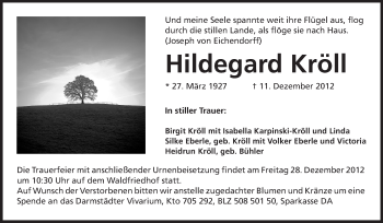 Traueranzeige von Hildegard Kröll von Echo-Zeitungen (Gesamtausgabe)
