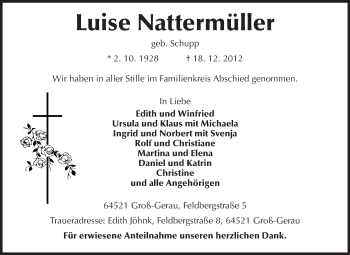 Traueranzeige von Luise Nattermüller von Rüsselsheimer Echo, Groß-Gerauer-Echo, Ried Echo