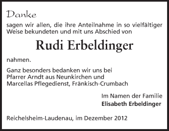 Traueranzeige von Rudi Erbeldinger von Odenwälder Echo