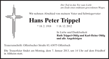 Traueranzeige von Hans Peter Trippel von Echo-Zeitungen (Gesamtausgabe)