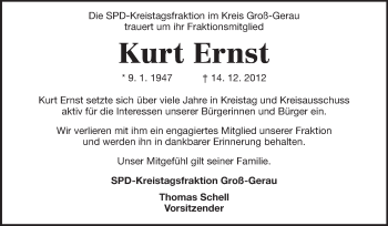 Traueranzeige von Kurt Ernst von Rüsselsheimer Echo, Groß-Gerauer-Echo, Ried Echo