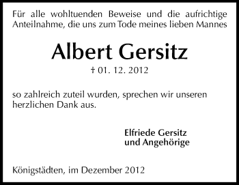Traueranzeige von Albert Gersitz von Rüsselsheimer Echo, Groß-Gerauer-Echo, Ried Echo