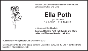 Traueranzeige von Ella Poth von Echo-Zeitungen (Gesamtausgabe)