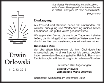 Traueranzeige von Erwin Orlowski von Echo-Zeitungen (Gesamtausgabe)