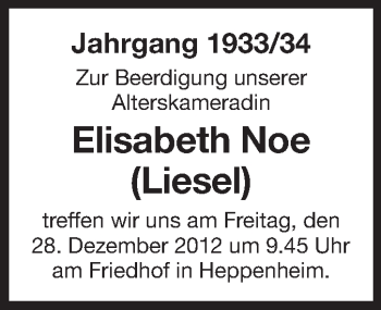 Traueranzeige von Elisabeth Noe von Starkenburger Echo