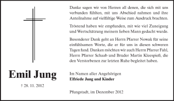 Traueranzeige von Emil Jung von Echo-Zeitungen (Gesamtausgabe)