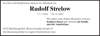 Traueranzeige von Rudolf Strelow von Odenwälder Echo