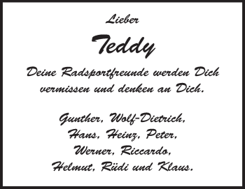 Traueranzeige von Teddy  von Echo-Zeitungen (Gesamtausgabe)
