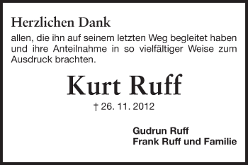 Traueranzeige von Kurt Ruff von Echo-Zeitungen (Gesamtausgabe)