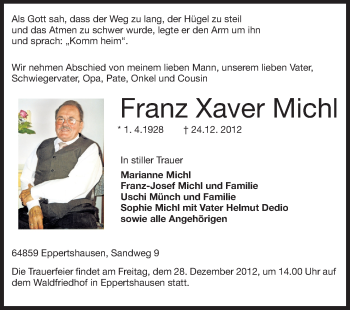 Traueranzeige von Franz Xaver Michl von Echo-Zeitungen (Gesamtausgabe)