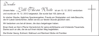 Traueranzeige von Lilli Thora Woite von Echo-Zeitungen (Gesamtausgabe)