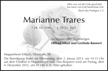 Traueranzeige von Marianne Trares von Starkenburger Echo