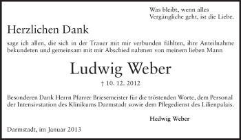 Traueranzeige von Ludwig Weber von Echo-Zeitungen (Gesamtausgabe)