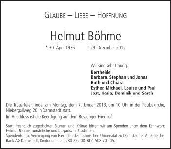 Traueranzeige von Helmut Böhme von Echo-Zeitungen (Gesamtausgabe)