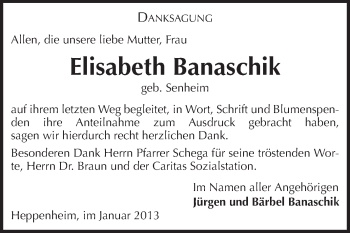 Traueranzeige von Elisabeth Banaschik von Starkenburger Echo