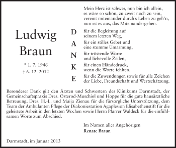 Traueranzeige von Ludwig Braun von Echo-Zeitungen (Gesamtausgabe)