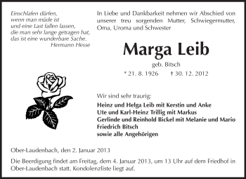 Traueranzeige von Marga Leib von Starkenburger Echo