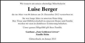 Traueranzeige von Luise Berger von Odenwälder Echo