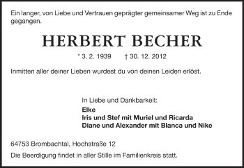 Traueranzeige von Herbert Becher von Odenwälder Echo