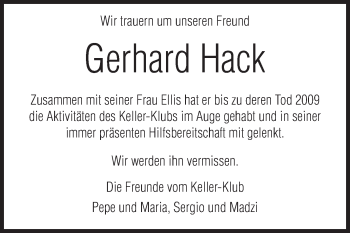 Traueranzeige von Gerhard Hack von Echo-Zeitungen (Gesamtausgabe)