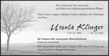 Traueranzeige von Ursula Klinger von Starkenburger Echo