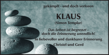 Traueranzeige von Klaus  von Rüsselsheimer Echo, Groß-Gerauer-Echo, Ried Echo