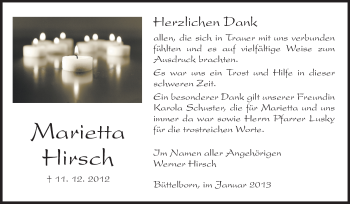 Traueranzeige von Marietta Hirsch von Rüsselsheimer Echo, Groß-Gerauer-Echo, Ried Echo