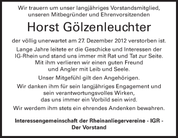 Traueranzeige von Horst Gölzenleuchter von Rüsselsheimer Echo, Groß-Gerauer-Echo, Ried Echo
