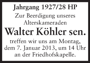 Traueranzeige von Walter Köhler von Starkenburger Echo