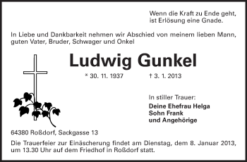 Traueranzeige von Ludwig Gunkel von Echo-Zeitungen (Gesamtausgabe)