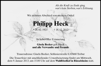 Traueranzeige von Philipp Heck von Rüsselsheimer Echo, Groß-Gerauer-Echo, Ried Echo