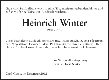 Traueranzeige von Heinrich Winter von Rüsselsheimer Echo, Groß-Gerauer-Echo, Ried Echo