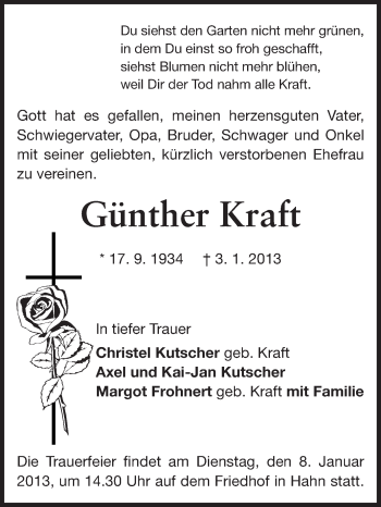 Traueranzeige von Günther Kraft von Echo-Zeitungen (Gesamtausgabe)