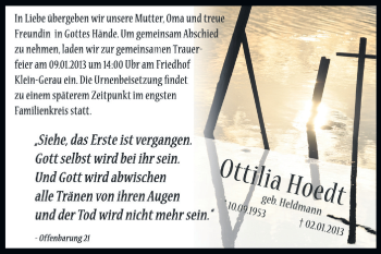 Traueranzeige von Ottilie Hoedt von Rüsselsheimer Echo, Groß-Gerauer-Echo, Ried Echo