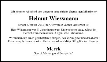 Traueranzeige von Helmut Wiessmann von Echo-Zeitungen (Gesamtausgabe)