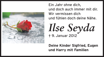 Traueranzeige von Ilse Seyda von Darmstädter Echo, Odenwälder Echo, Rüsselsheimer Echo, Groß-Gerauer-Echo, Ried Echo