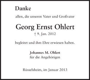 Traueranzeige von Georg Ernst Ohlert von Rüsselsheimer Echo, Groß-Gerauer-Echo, Ried Echo