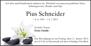 Traueranzeige von Pius Schneider von Echo-Zeitungen (Gesamtausgabe)
