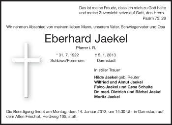 Traueranzeige von Eberhard Jaekel von Echo-Zeitungen (Gesamtausgabe)