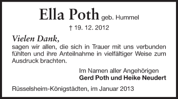 Traueranzeige von Ella Poth von Rüsselsheimer Echo, Groß-Gerauer-Echo, Ried Echo