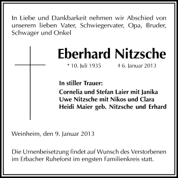 Traueranzeige von Eberhard Nitzsche von Starkenburger Echo