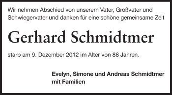 Traueranzeige von Gerhard Schmidtmer von Echo-Zeitungen (Gesamtausgabe)