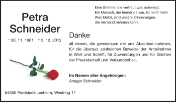 Traueranzeige von Petra Schneider von Echo-Zeitungen (Gesamtausgabe)
