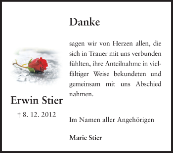 Traueranzeige von Erwin Stier von Odenwälder Echo