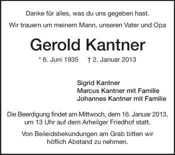 Traueranzeige von Gerold Kantner von Echo-Zeitungen (Gesamtausgabe)