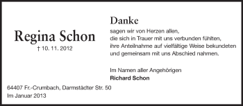 Traueranzeige von Regina Schon von Echo-Zeitungen (Gesamtausgabe)