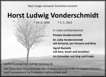 Traueranzeige von Horst Ludwig Vonderschmidt von Echo-Zeitungen (Gesamtausgabe)