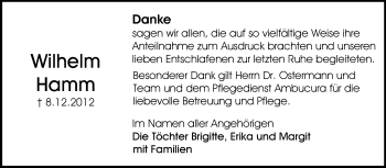 Traueranzeige von Wilhelm Hamm von Echo-Zeitungen (Gesamtausgabe)