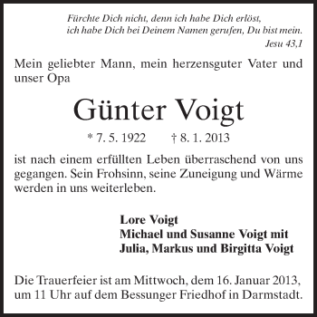 Traueranzeige von Günter Voigt von Echo-Zeitungen (Gesamtausgabe)